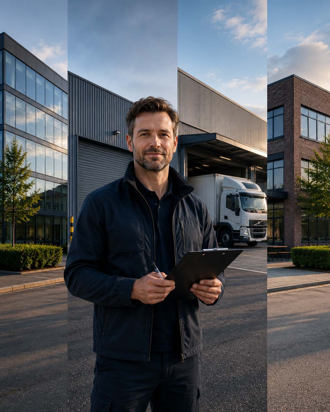 Professionele werkvloer met schoonmaakmiddelen, materialen en bedrijfskleding